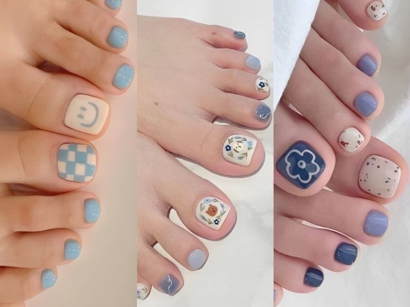 Mẫu nail chân màu xanh ngọc cute