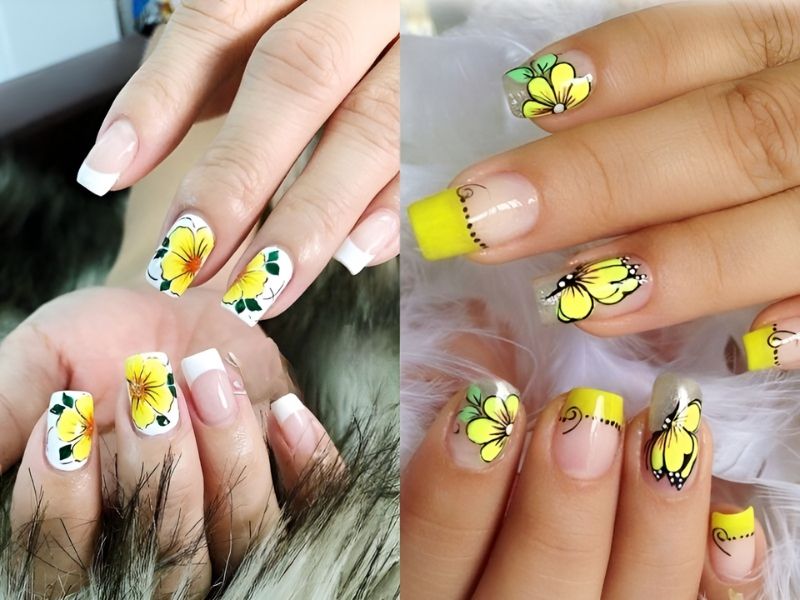 mẫu nail hoạ tiết hoa mai