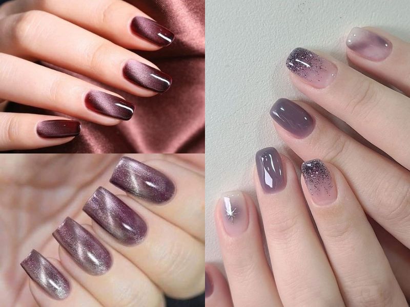 Mẫu nail vuông xinh mắt mèo (Nguồn: Domynailart)