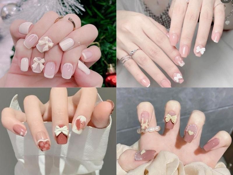 nail hàn quốc đính charm nơ