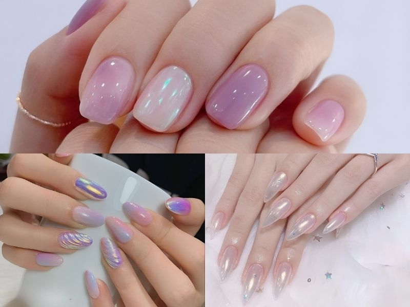 nail tráng gương tone hồng tím