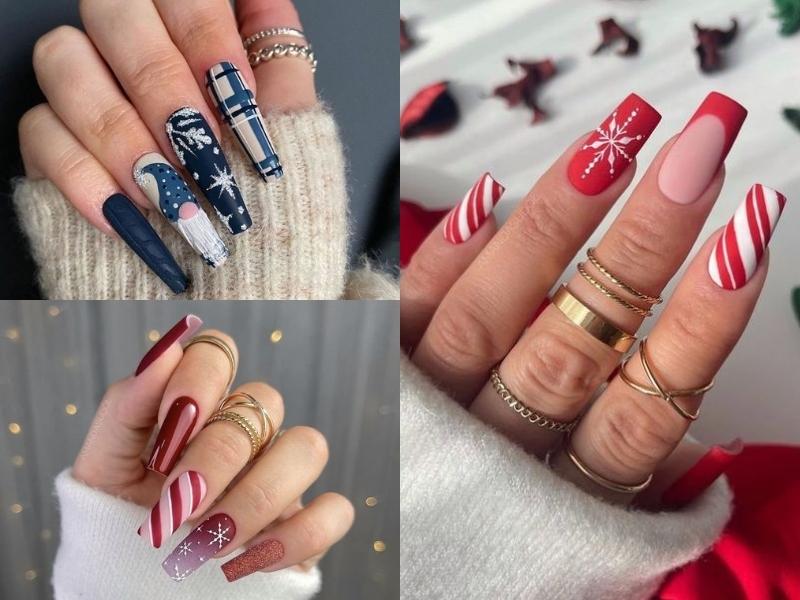 Nail tone anh dương và đỏ kẻ sọc