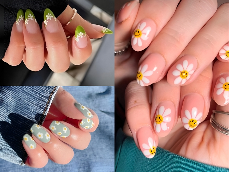 Nail ngắn hoa cúc cực thu hút cho bạn nữ nhẹ nhàng. (Nguồn: MEOW HANDMADE - Pinterest)