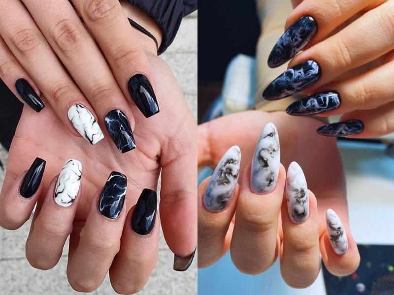 Nail vân đá đen trắng