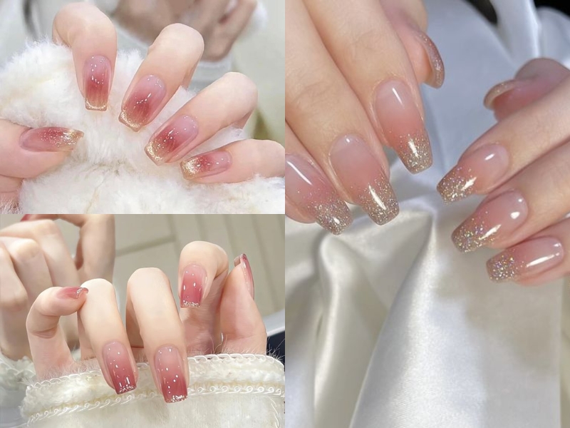 mẫu nail tráng gương ombre