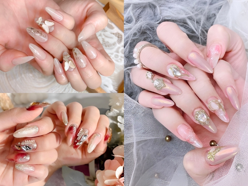 Nail cô dâu móng nhọn cực đẹp. (Nguồn: Rayadina - Pinterest)