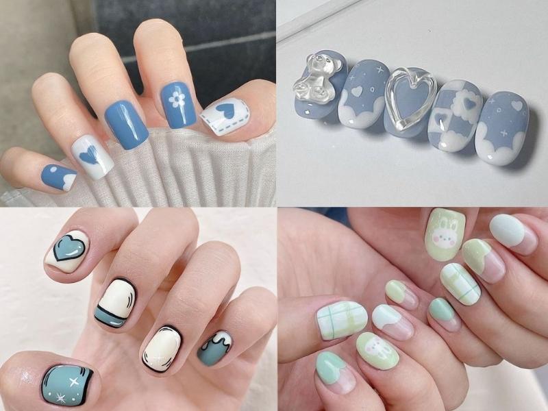 Mẫu nail màu xanh dễ thương