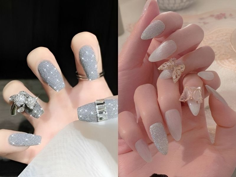 Mẫu nail kim tuyến đính charm