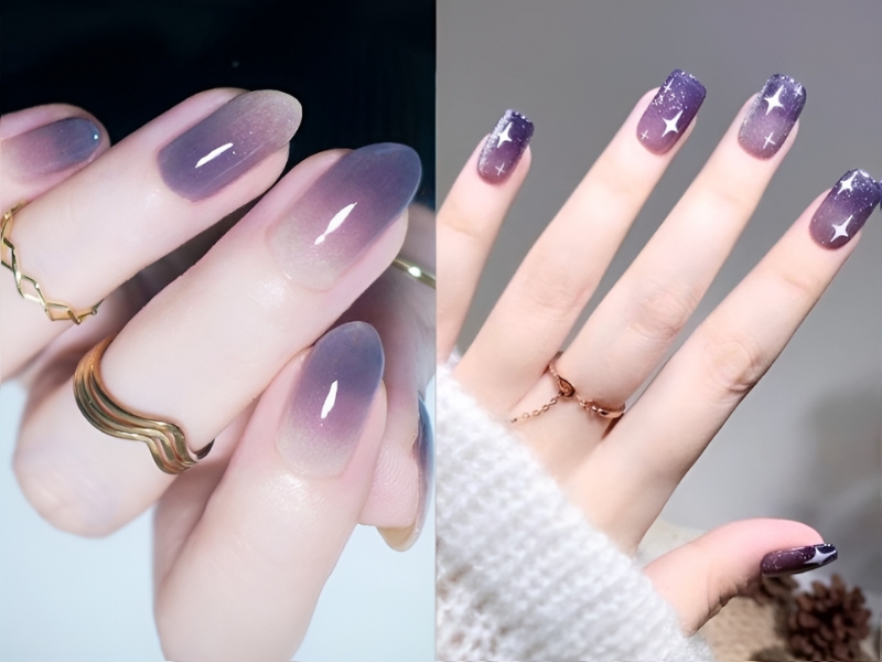 Mẫu nail sơn thạch đơn giản sơn thạch tím ombre