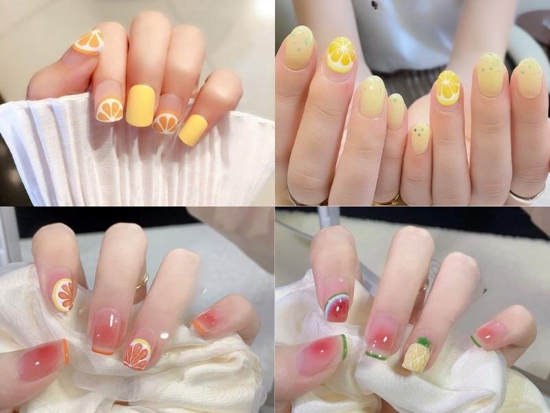 nail tay ngắn hàn quốc họa tiết trái cây