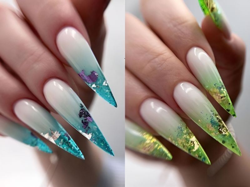 mẫu nail ombre phối nhũ