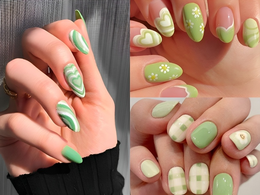 120+ mẫu nail màu xanh màu lá xinh khiến nàng mê mẩn