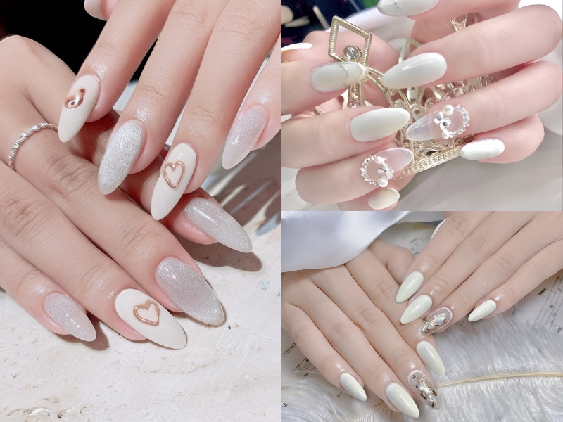 mẫu nails ombre hoa nổi đính đá đơn giản nail cô dâu làm móng cô dâu nhẹ  nhàng | Móng tay, Móng chân, Cô dâu