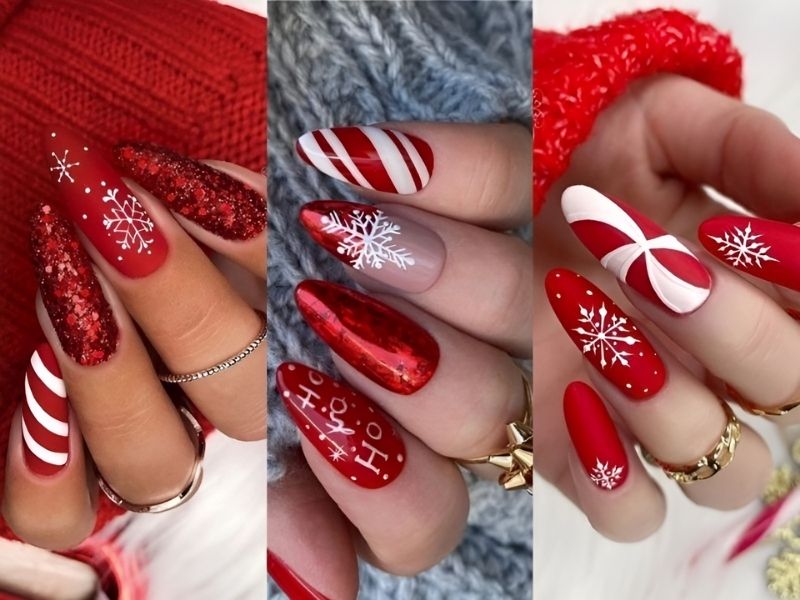 Những mẫu nail màu đỏ cho dịp Giáng Sinh 