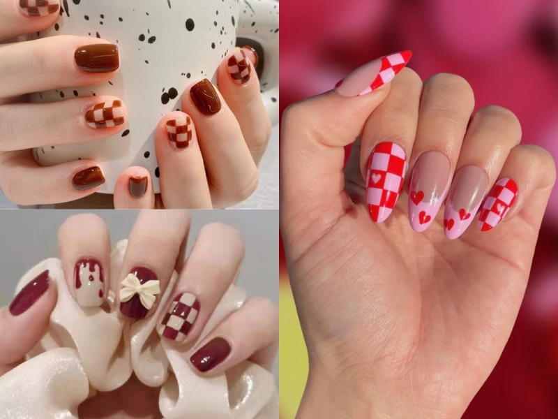  Mẫu nail caro đỏ