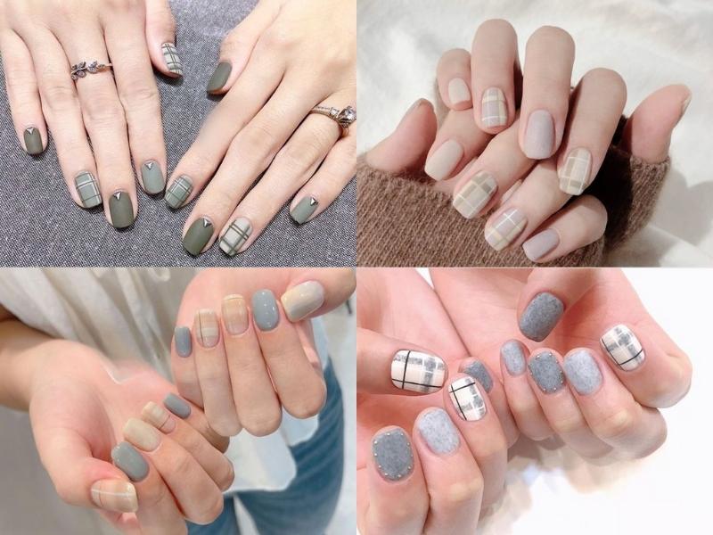 Các mẫu nail ngắn Hàn Quốc kẻ sọ