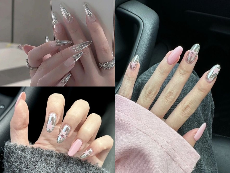 mẫu nail tráng gương nổi