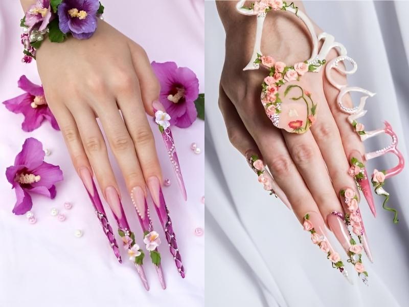 Nail nhọn hoa nổi vừa nghệ thuật vừa sang trọng (Nguồn: Kitty Chiang, nailstar.net)