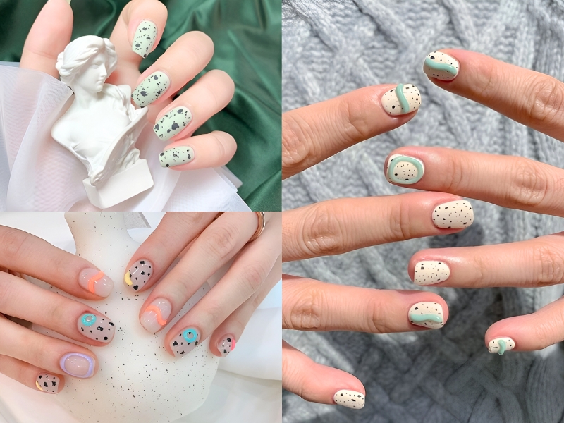 Nail ngắn muối tiêu mới mẻ cho nàng trẻ trung. (Nguồn: Margarita - Pinterest)