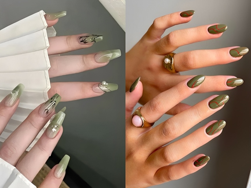 Mẫu nail xanh lá sang chảnh