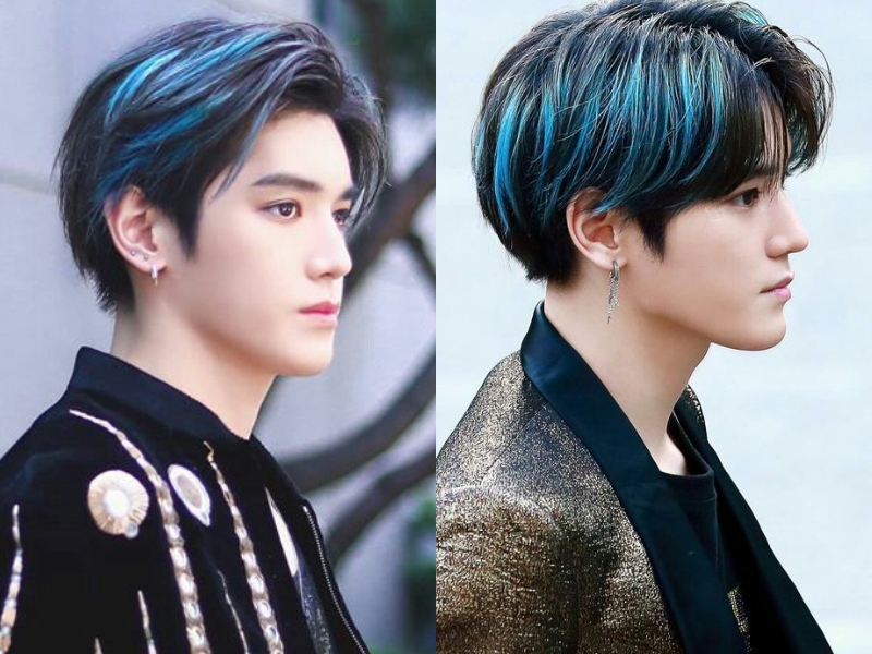 Tóc highlight xanh rêu (Nguồn: Jaehyun, Ngchane - Pinterest)