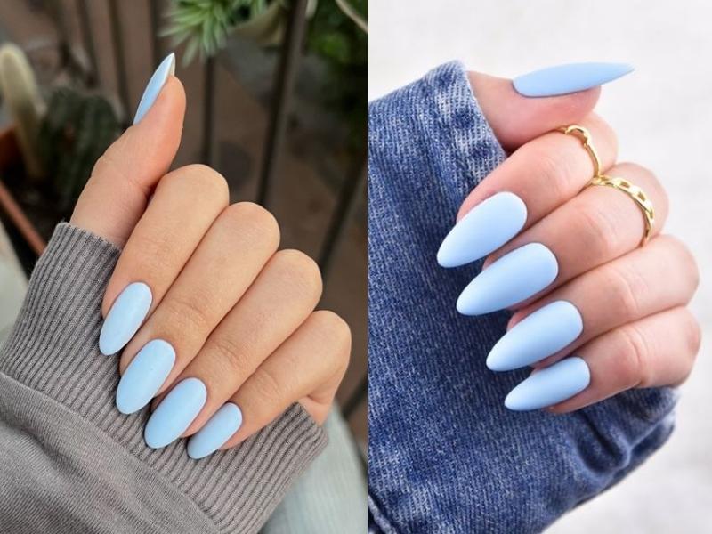 Nail xanh biển pastel trơn