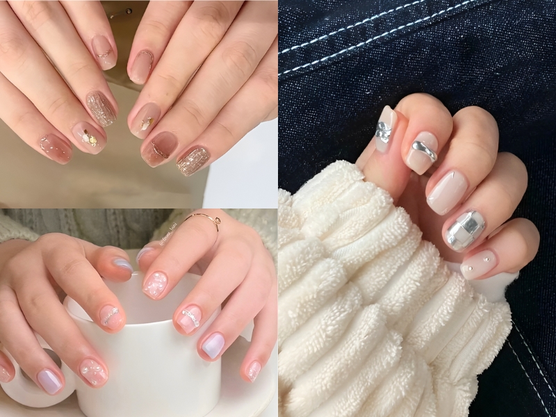 Nail ngắn đính đá sang trọng. (Nguồn: Cati - Pinterest)