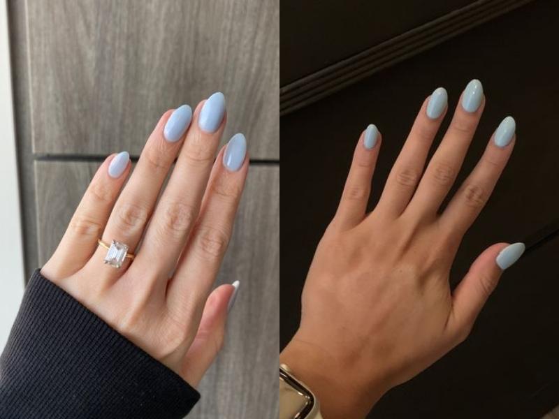 Nail trơn xanh biển pastel móng tròn 