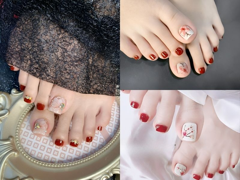 20 ý tưởng Mẫu Nail Chân Tết 2024 Sang Chảnh Đỏ Đen hàng đầu trong năm 2024