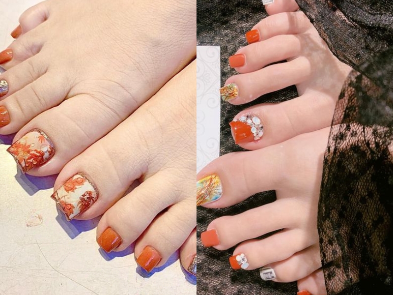 25+ mẫu nail chân màu cam đất đẹp, thời thượng và tôn da