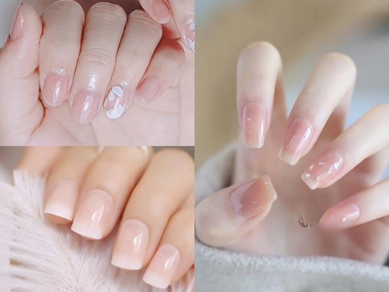 mẫu nail sơn thạch màu hồng nhạt