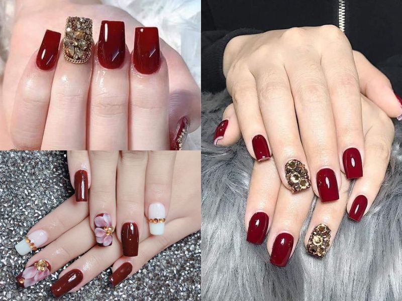 Mẫu nail đỏ rượu sang chảnh (Nguồn: Dương Thu - Pinterest)