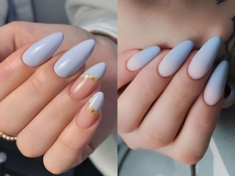 Mẫu nail màu xanh dương nhạt ombre