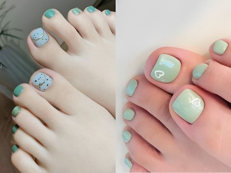 Những mẫu nail chân màu xanh ngọc trơn