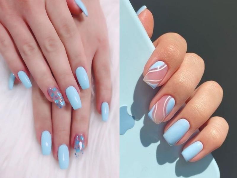 Mẫu nail màu xanh không kén da