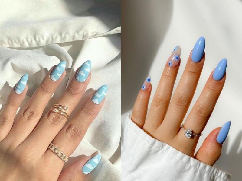 Màu xanh lam giúp bộ nail thêm dịu dàng và nữ tính (Nguồn: K, alice)