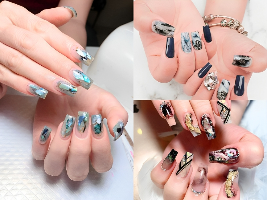 Nail vân đá xà cừ có đính đá