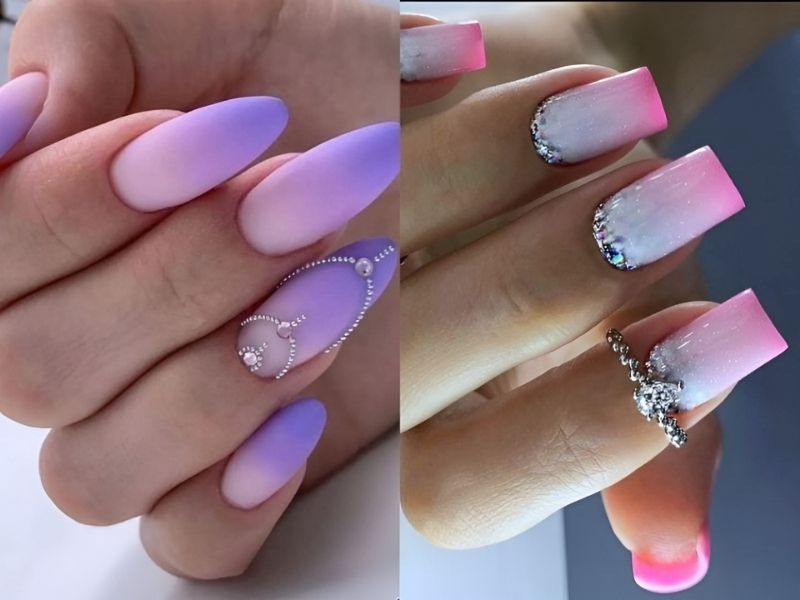 mẫu nail ombre đính đá