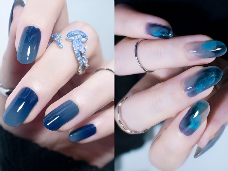 Mẫu nail sơn thạch đơn giản xanh dương ombre