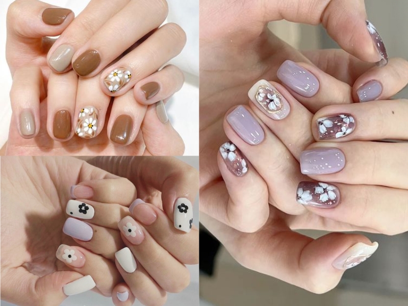 mẫu nail vẽ đơn giản hoa nhỏ