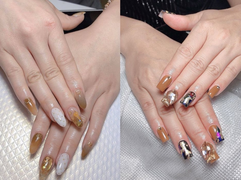 Mẫu nail ẩn xà cừ cà phê sữa