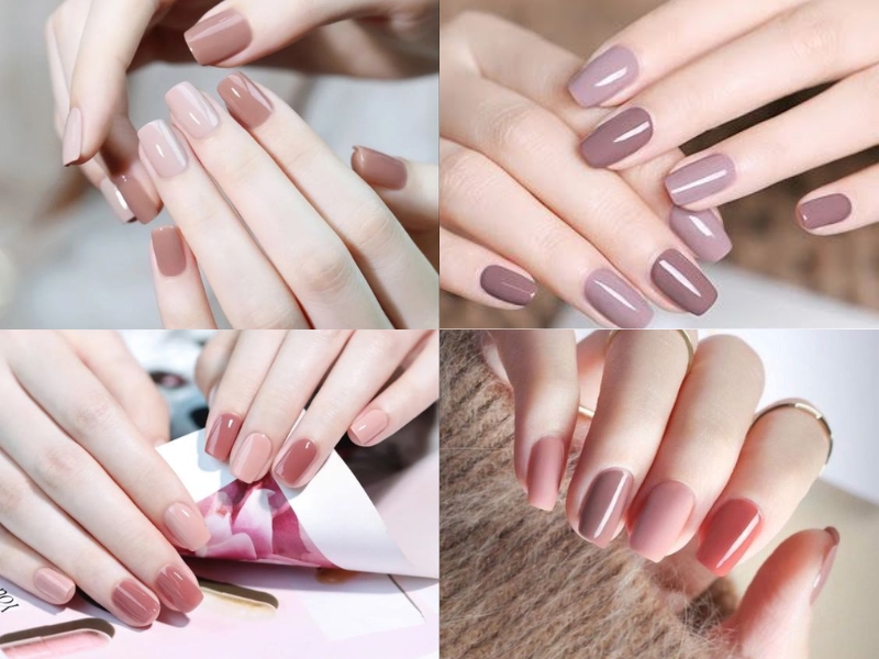 Các mẫu nail màu nude phối nhiều màu 