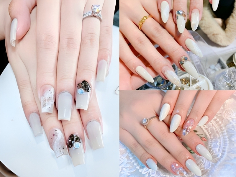 mẫu Nail tay màu trắng 