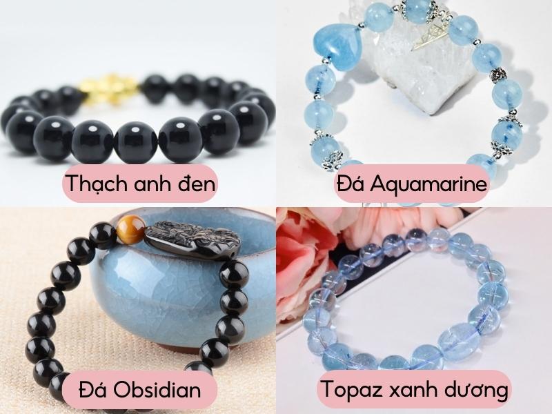 Đá phong thuỷ thạch anh đen, đá aquamarine, đá obsidian, topaz xanh dương