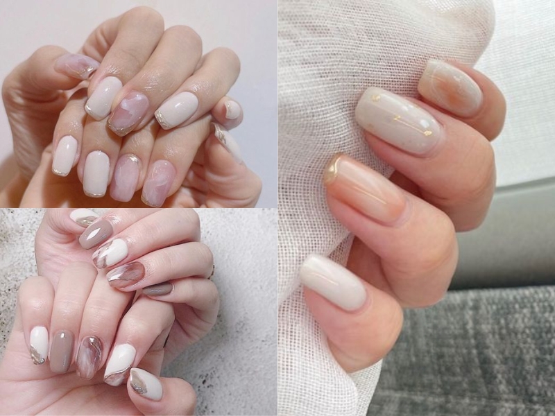 mẫu nail vẽ giản dị vân đá nude