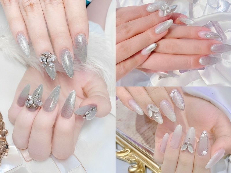 Nail màu trắng nhũ 