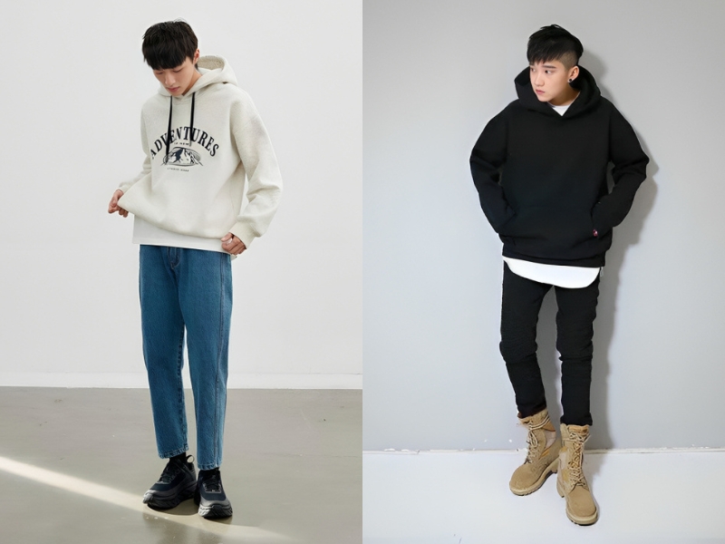 Áo hoodie kết hợp cùng quần jeans