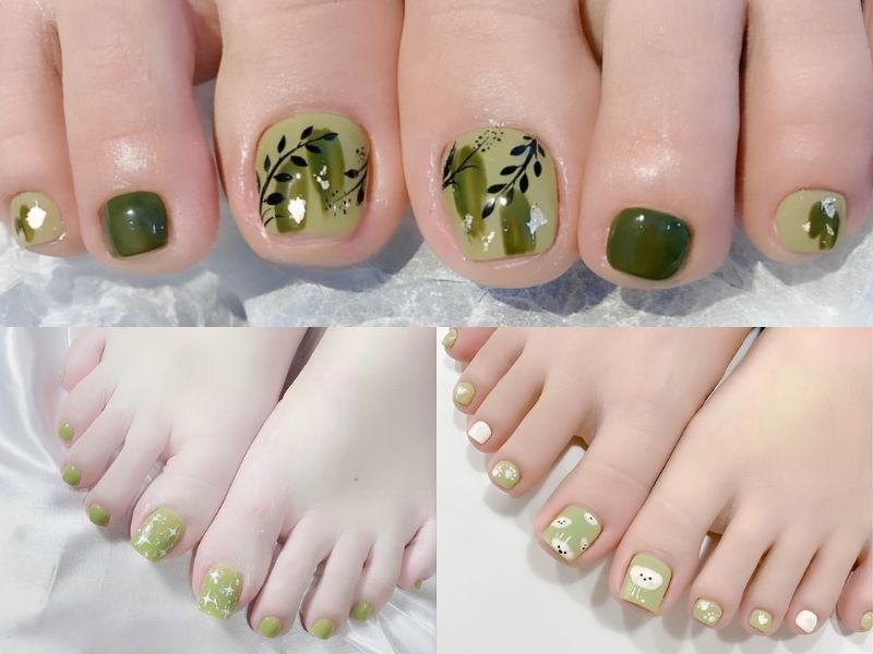 Mẫu nail chân màu xanh bơ