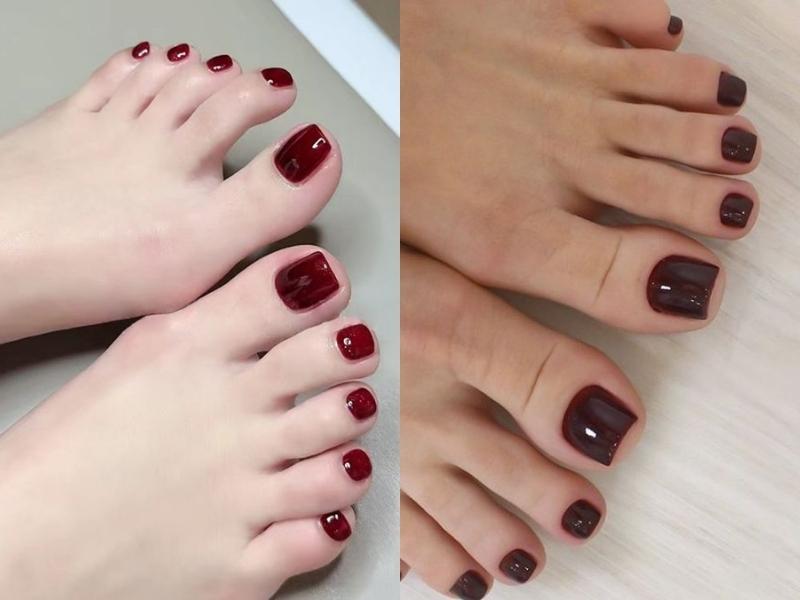 Nail chân đỏ đô trơn