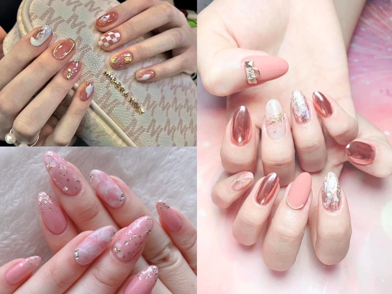 Mẫu nail ẩn xà cừ nhiều màu hồng